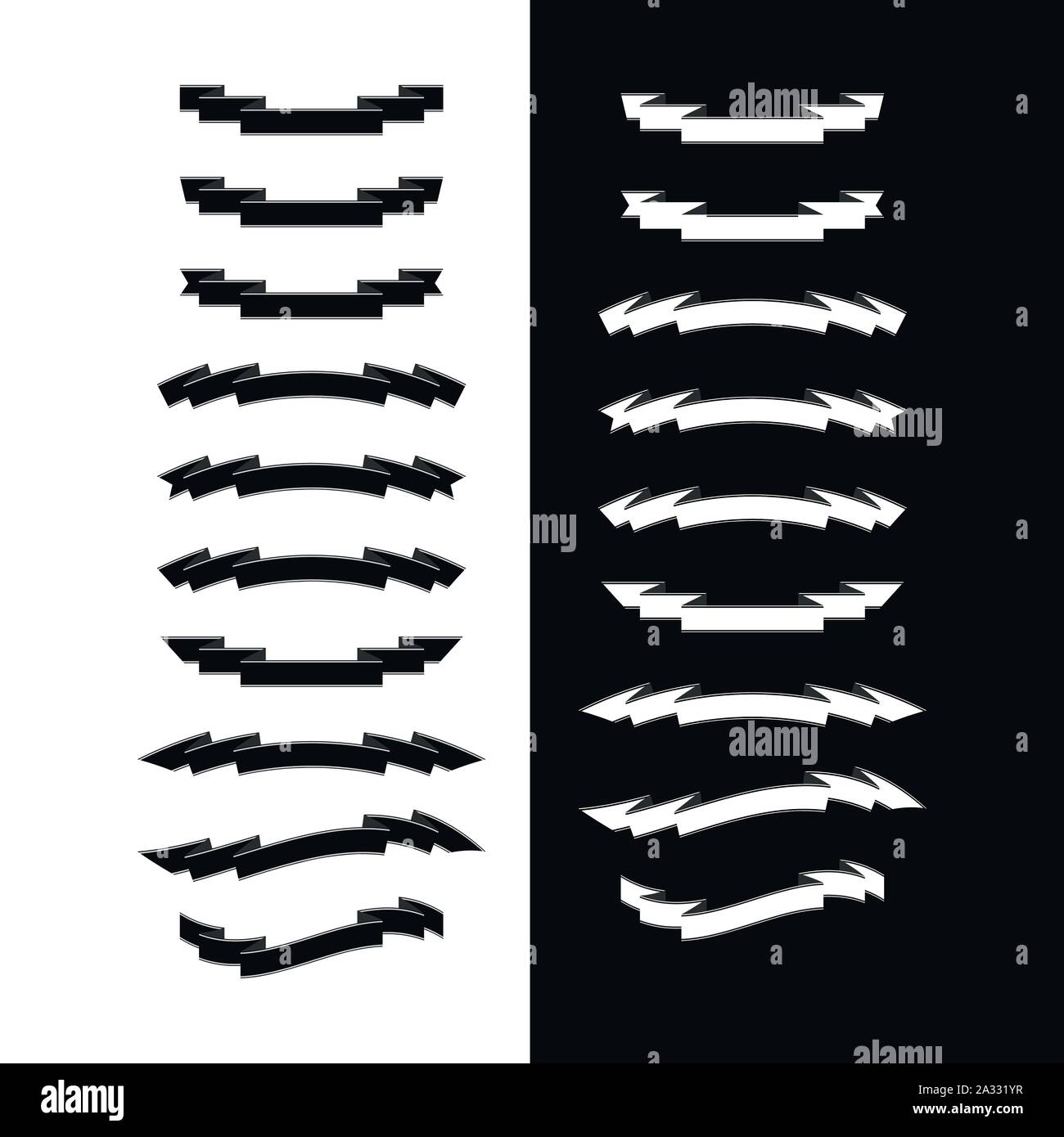 Black and white vector ribbon banners. Flat design ribbons set on ...