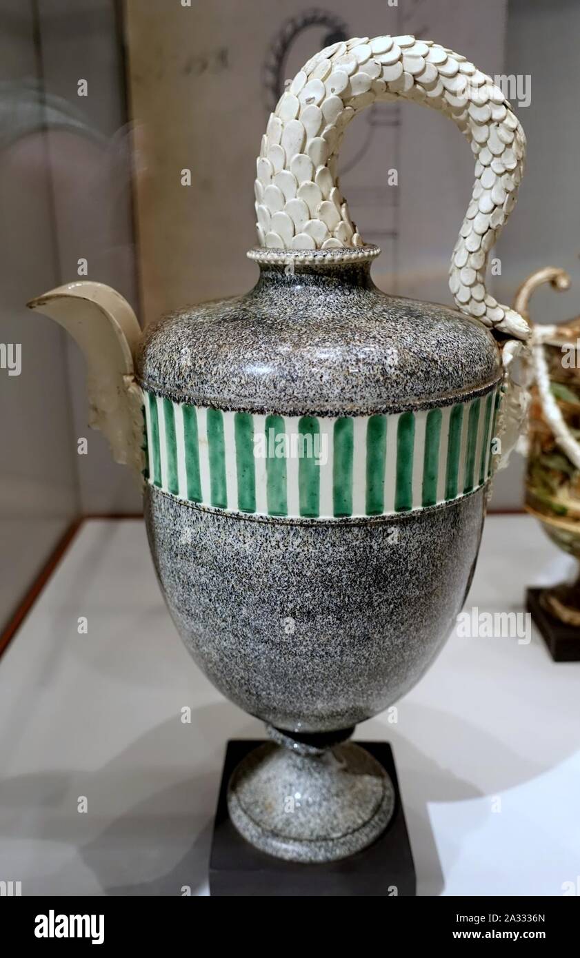 Ewer with shape from Stella's Livre de Vases, 17701775, sponged decoration on Queen's ware with