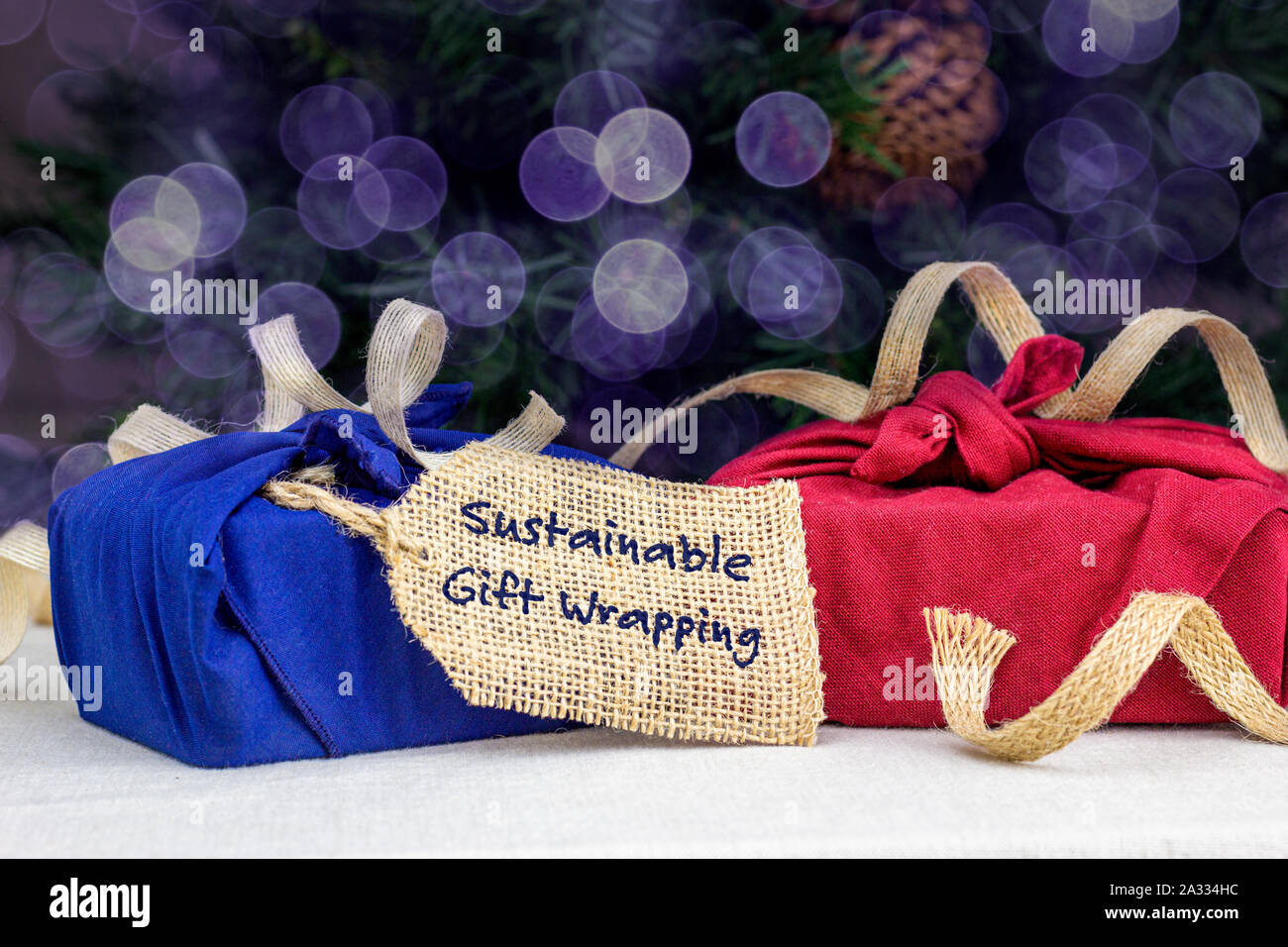 Fabric wrapping for gifts, ethical sustainable living concept, zero