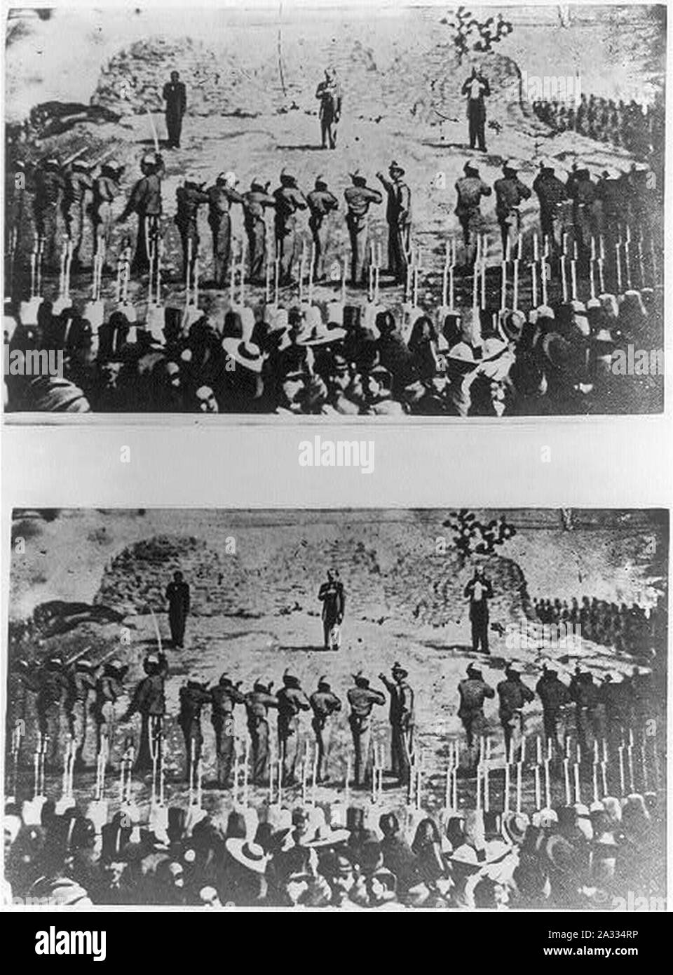 Execution of Emperor Maximilian of Mexico, General Miguel Miramón, and General Tomás Mejia by firing squad Stock Photo