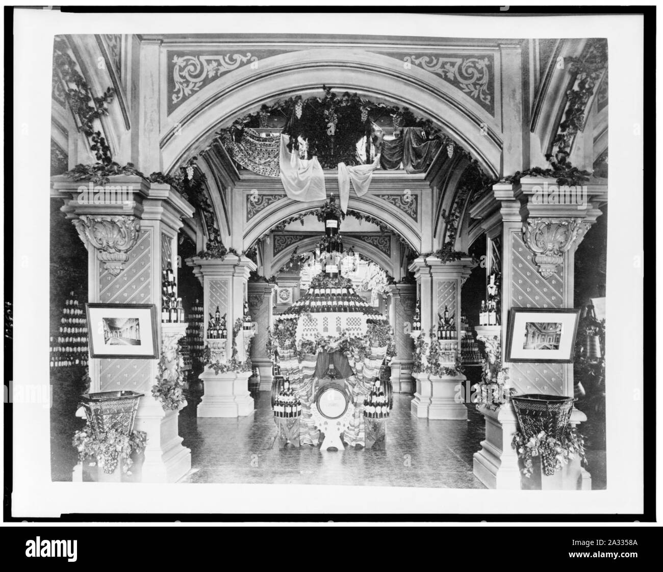 Exhibit of port wine, possibly in the Pavilion of Portugal, Paris Exposition, 1889 Stock Photo