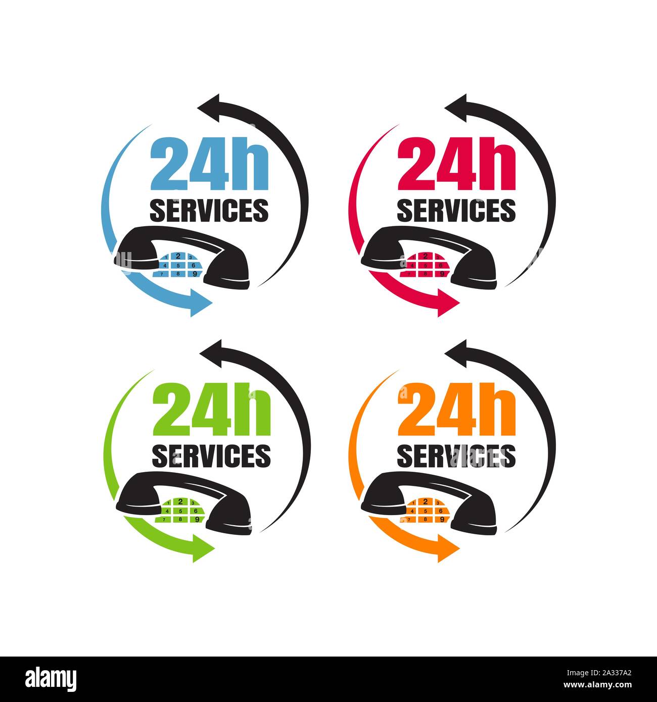 24 hours service sign vector icon day night services button symbol Stock Vector