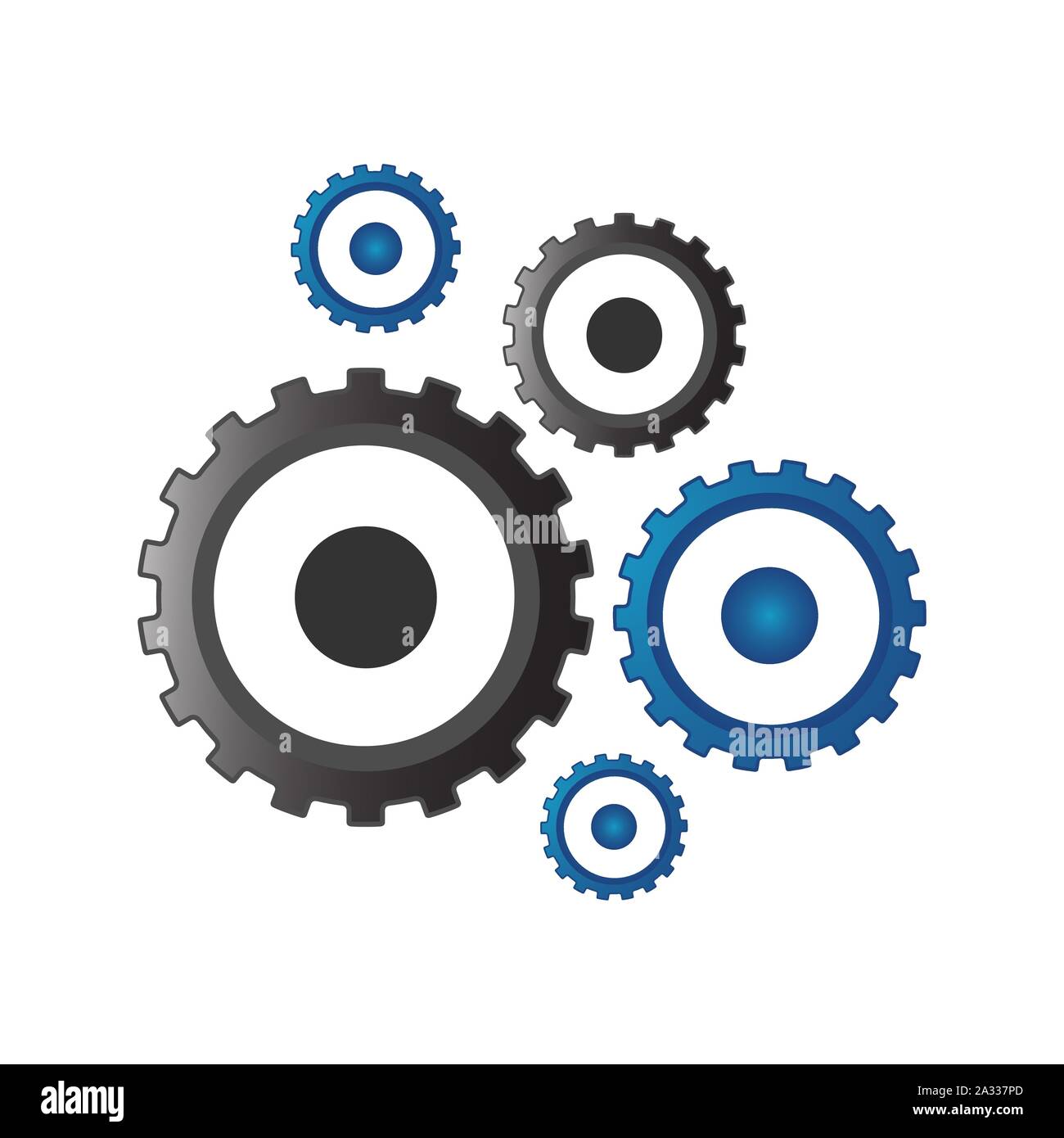 Gears and cogs vector illustration in black and blue styles Stock Vector