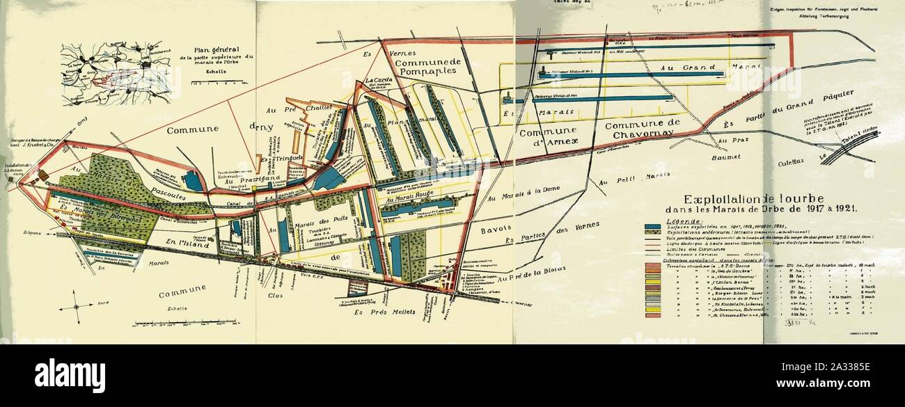 Exploitation de tourbe dans les Marais de Orbe de 1917 a 1921 (Kümmerly & Frey, Berne, 25 juliet 1923). Stock Photo