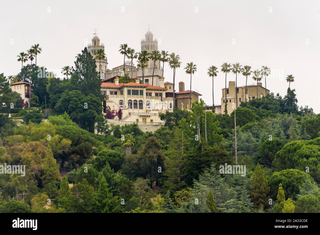 California, USA, 09 Jun 2013: View of Hearst Castle on top of mountain in California, USA.  Hearst Castle is a National and California Historical Land Stock Photo