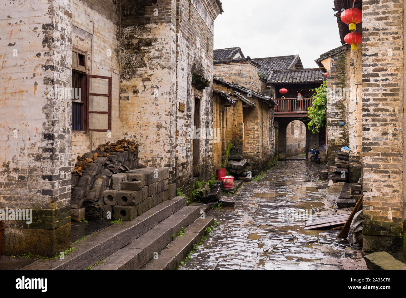 Guilin, China, 20 Jun 2014: Huang Yao ancient town with historical streets and alleys. One of China's most popular old towns. Stock Photo