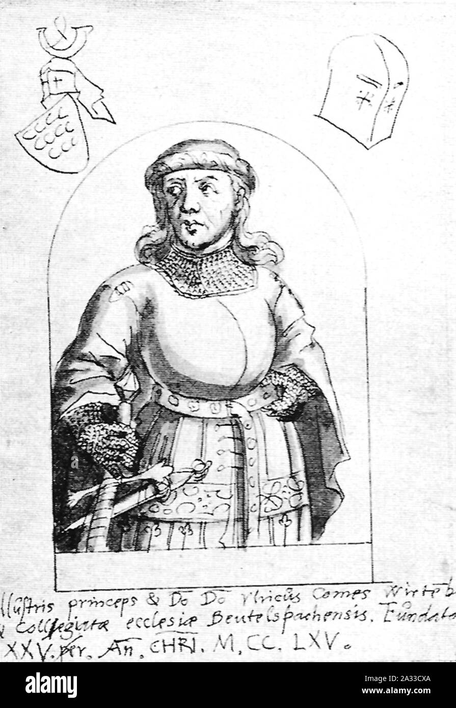 F Brentel - Graf Ulrich I. von Württemberg FedZeichn.lav. 1618 F44r1 (UzFBi097). Stock Photo