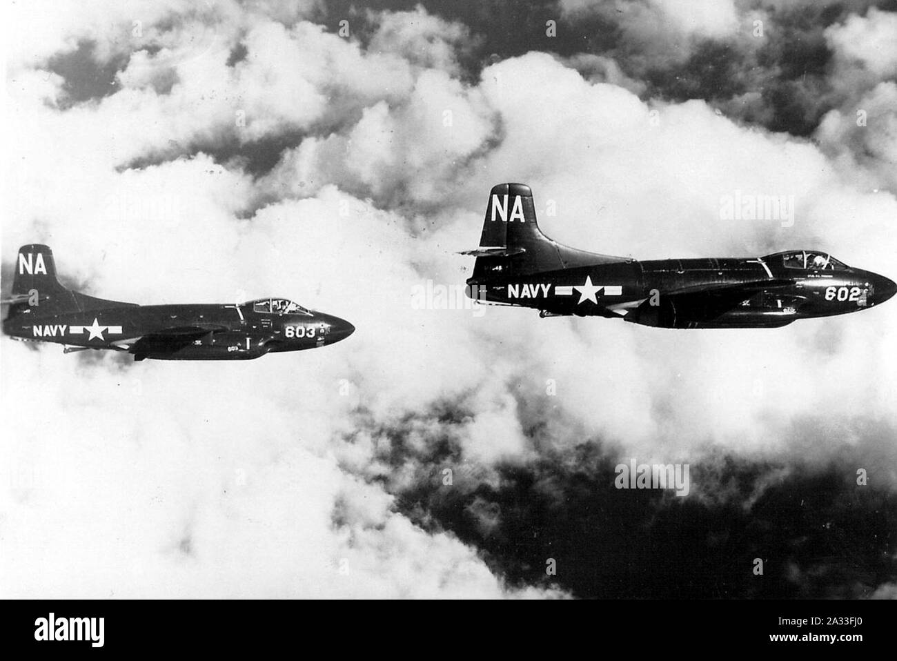 F3D-2 Skyknights of VC-4 over the Med in 1952. Stock Photo