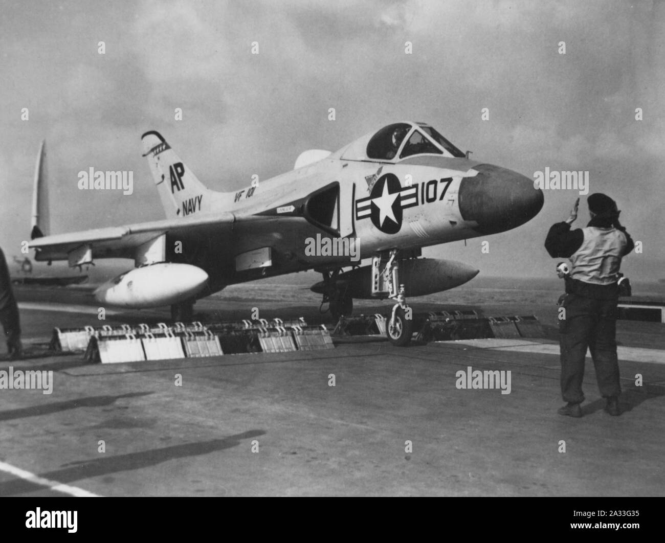 F4D-1 of VF-101 on HMS Ark Royal (R09) 1957. Stock Photo