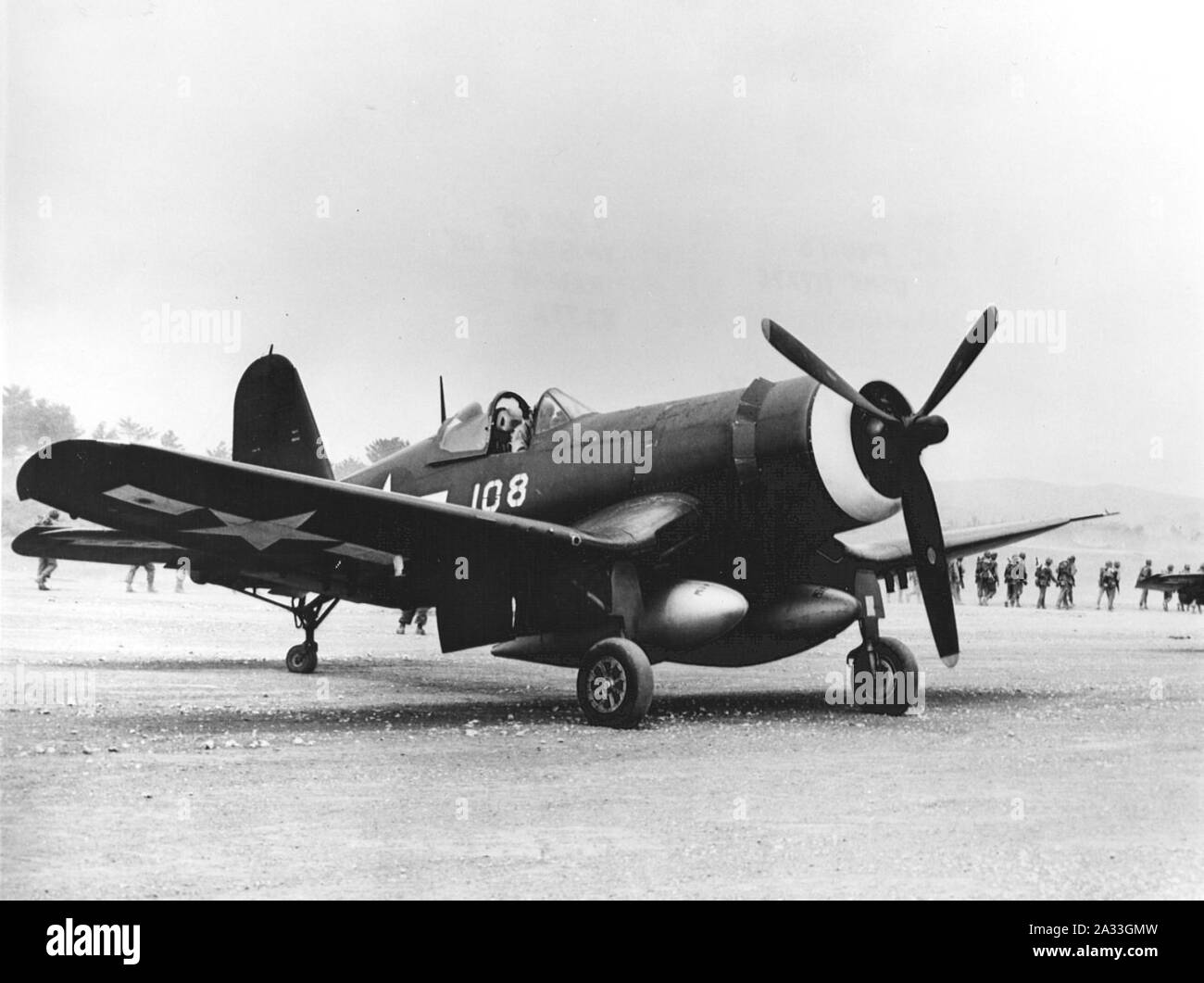 F4U-1D of VMF-322 at Kadena 1945. Stock Photo