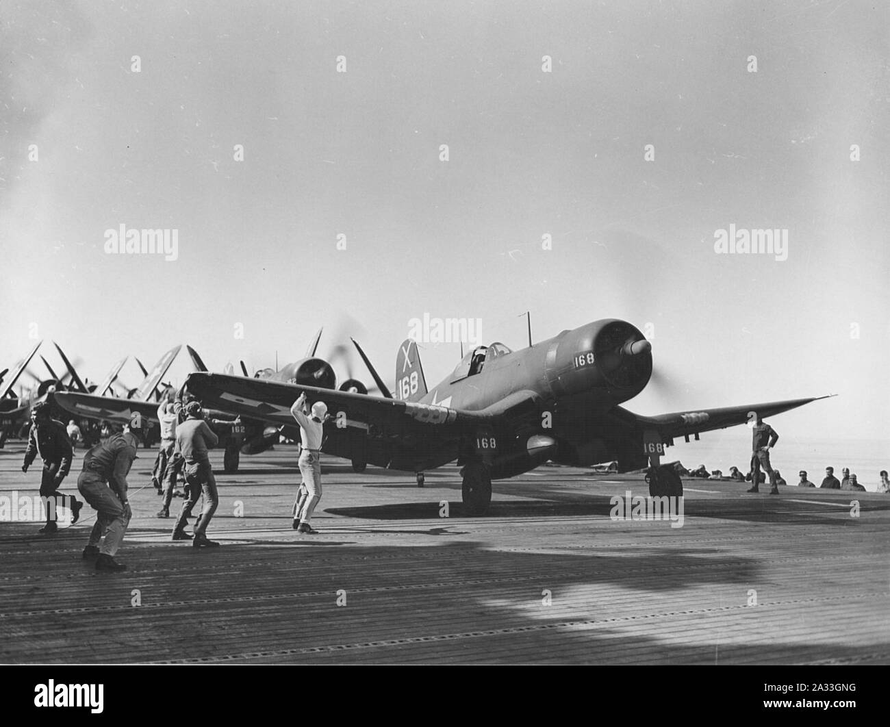 F4U-1D of VBF-86 on USS Wasp (CV-18) 1945. Stock Photo