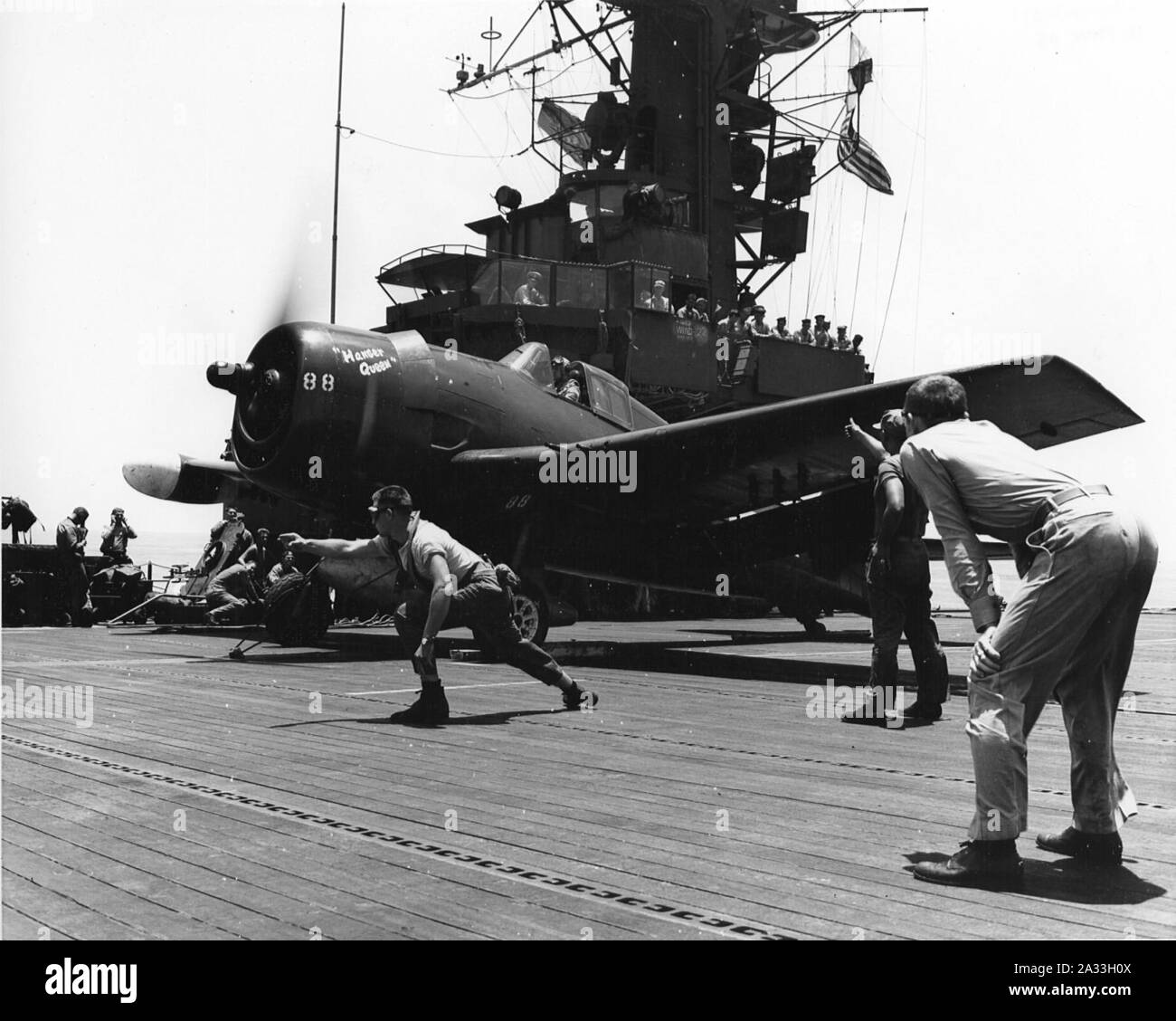 F6F5N of VMFN511 on USS Block Island (CVE106) off Okinawa 1945 Stock