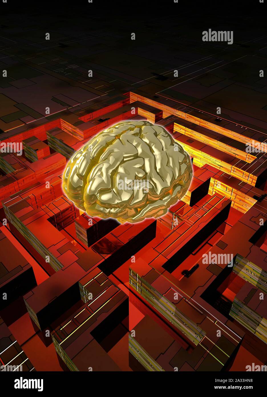Brain and computer board maze, illustration Stock Photo - Alamy