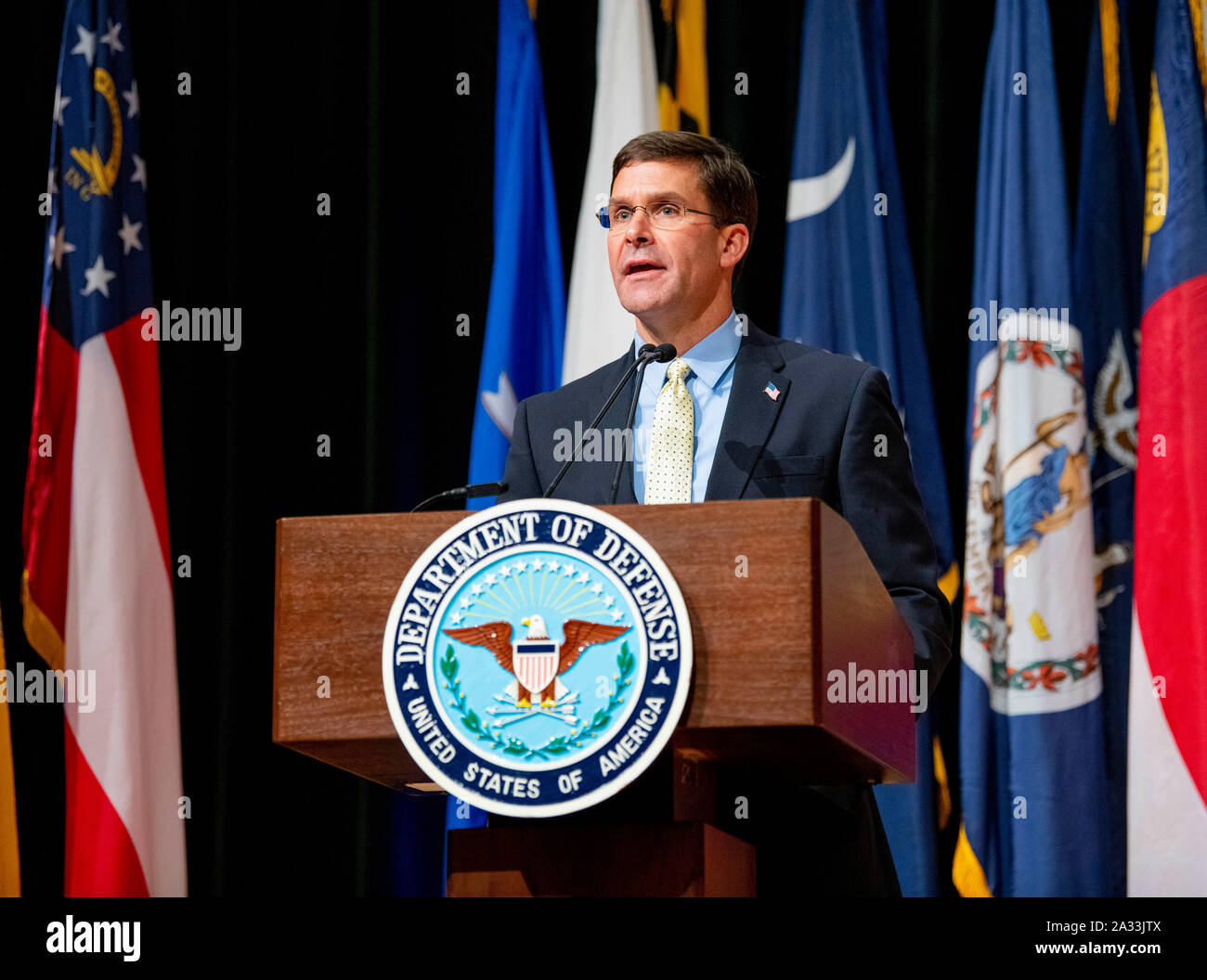 Defense Secretary, Mark Esper and other Keynote speakers honor the recipients of the Department of Defense 39th annual Disability Awards at the Pentagon, Washington, D.C., Oct. 3, 2019. The awards are presented to Service members and civilians with disabilities for their outstanding contributions that support the DOD mission. (DoD photo by Marine Corps Sgt. Dylan C. Overbay) Stock Photo