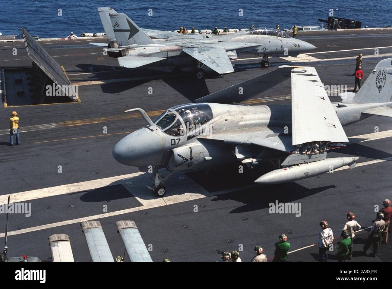 F-14A and A-6E of CVWR-30 USS Nimitz 1992. Stock Photo