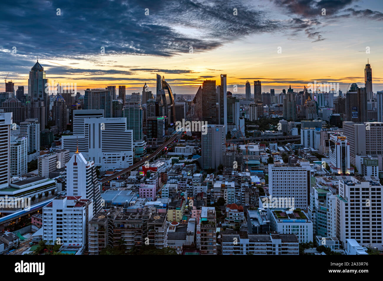 Bangkok buildings and skyline landscape at sunset, Thailand Stock Photo