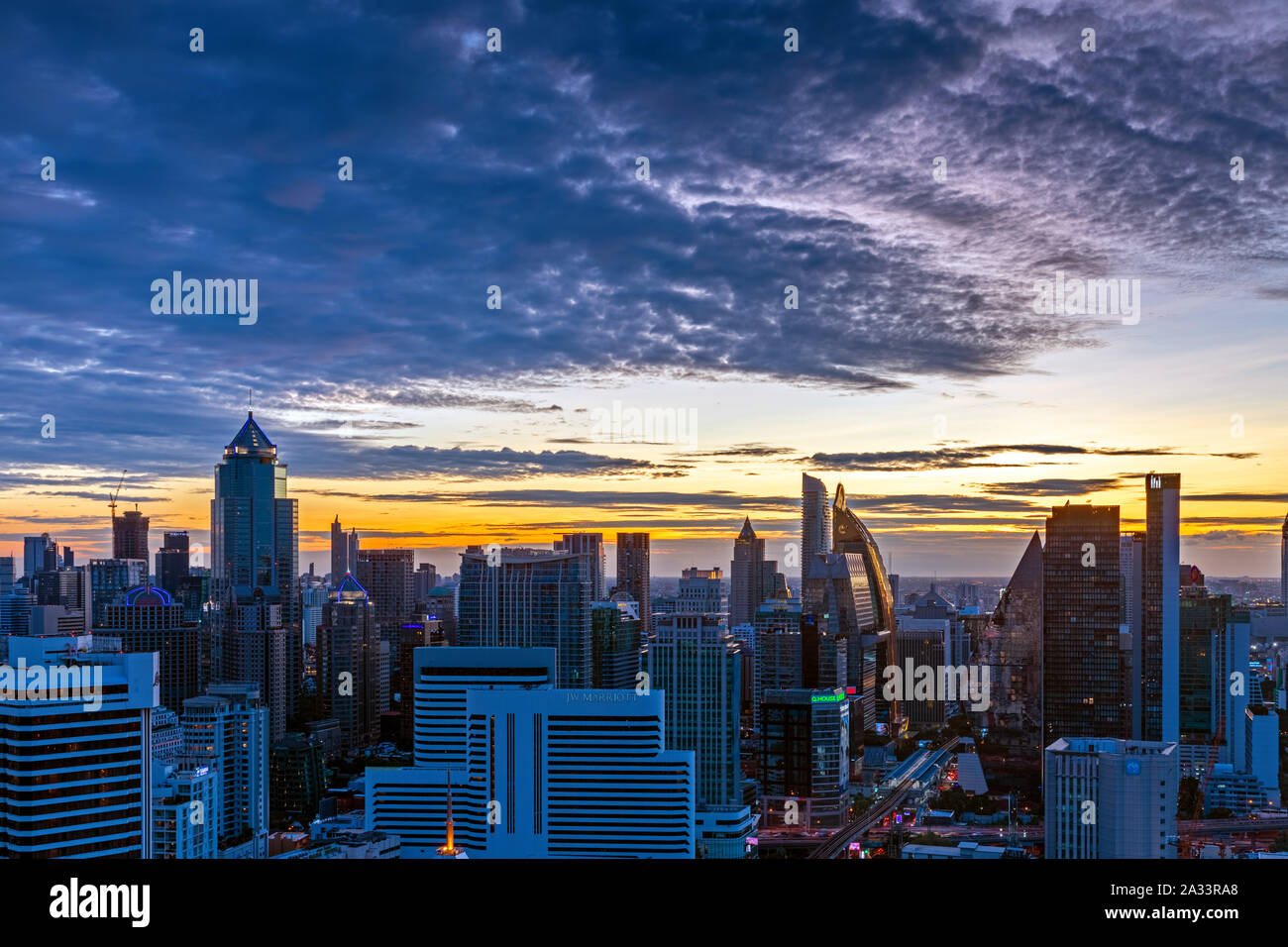 Bangkok buildings and skyline landscape at sunset, Thailand Stock Photo