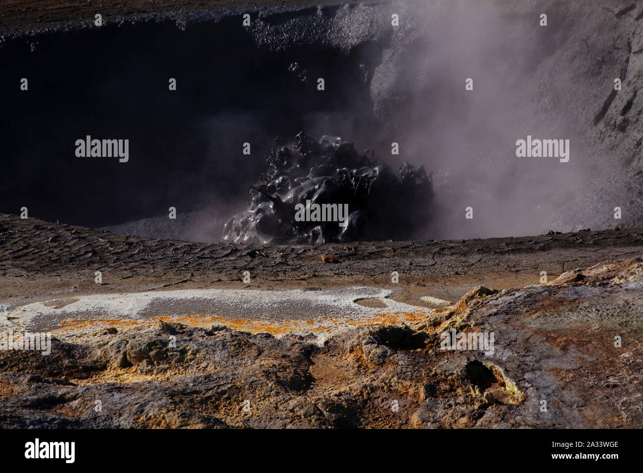 Iceland - Hverir - bubbling mud pot Stock Photo