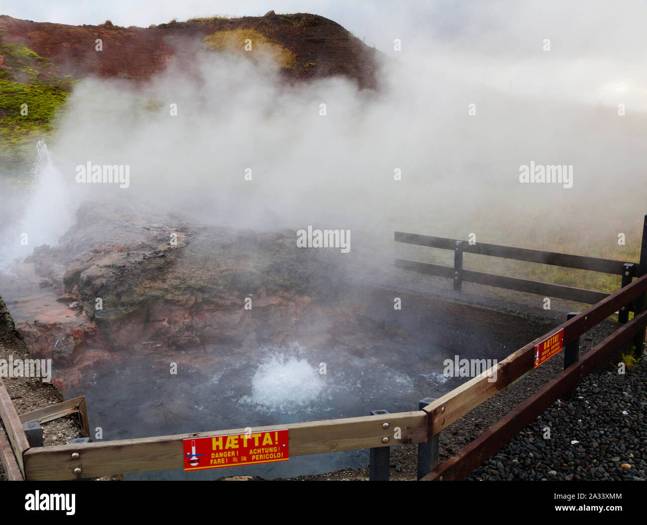Deildartunguhver hot spring - Iceland  Deildartunguhver is Europe's most powerful hot spring. Stock Photo