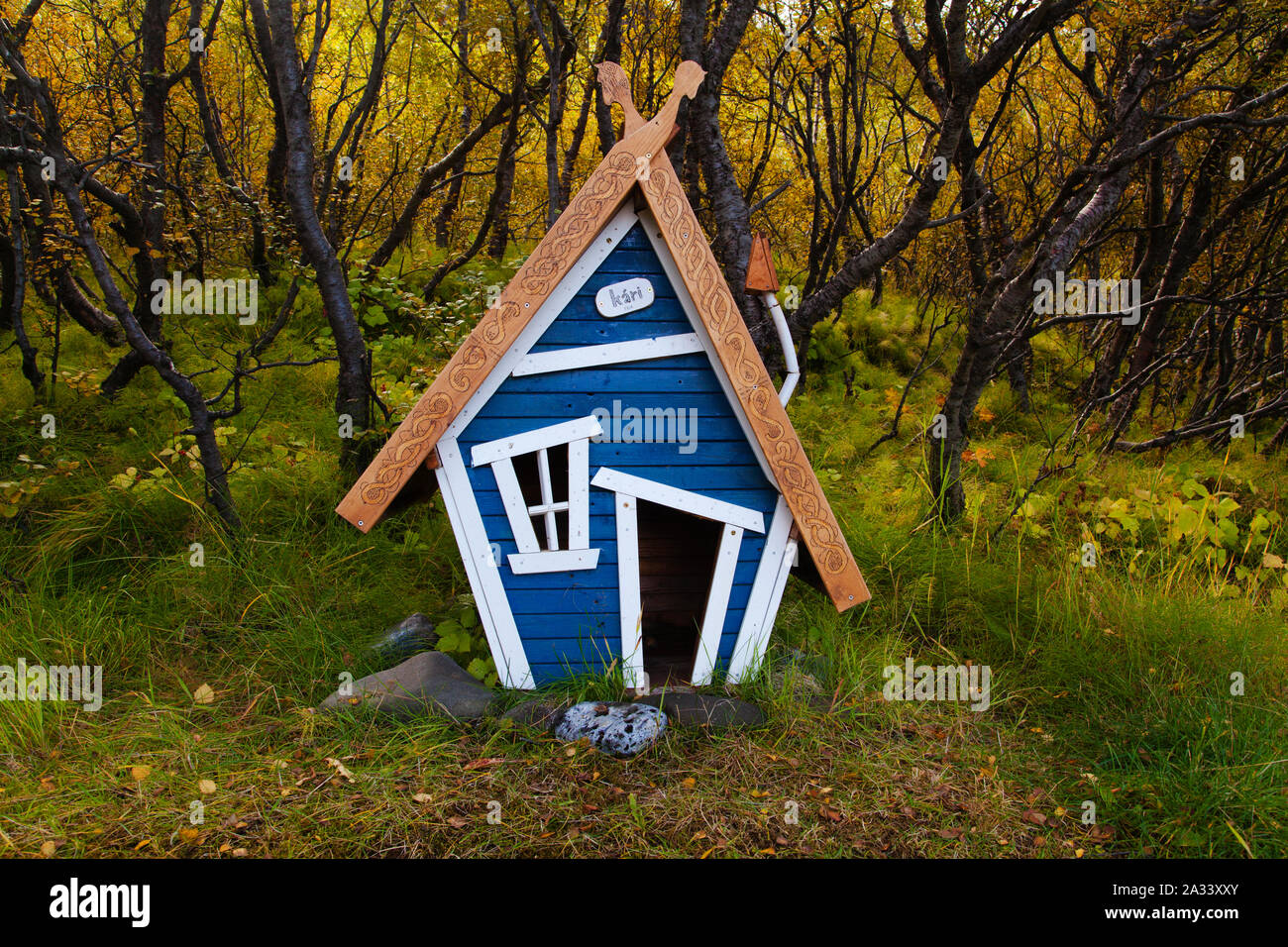 Little house for Kari, the Icelandic fox in Thorsmork, Iceland. Stock Photo