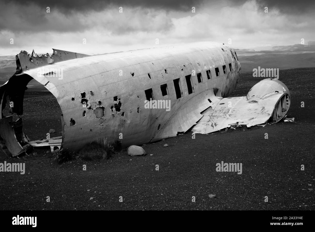 Airplane crash remains on beach of US Navy aircraft near Vik, Iceland Stock Photo