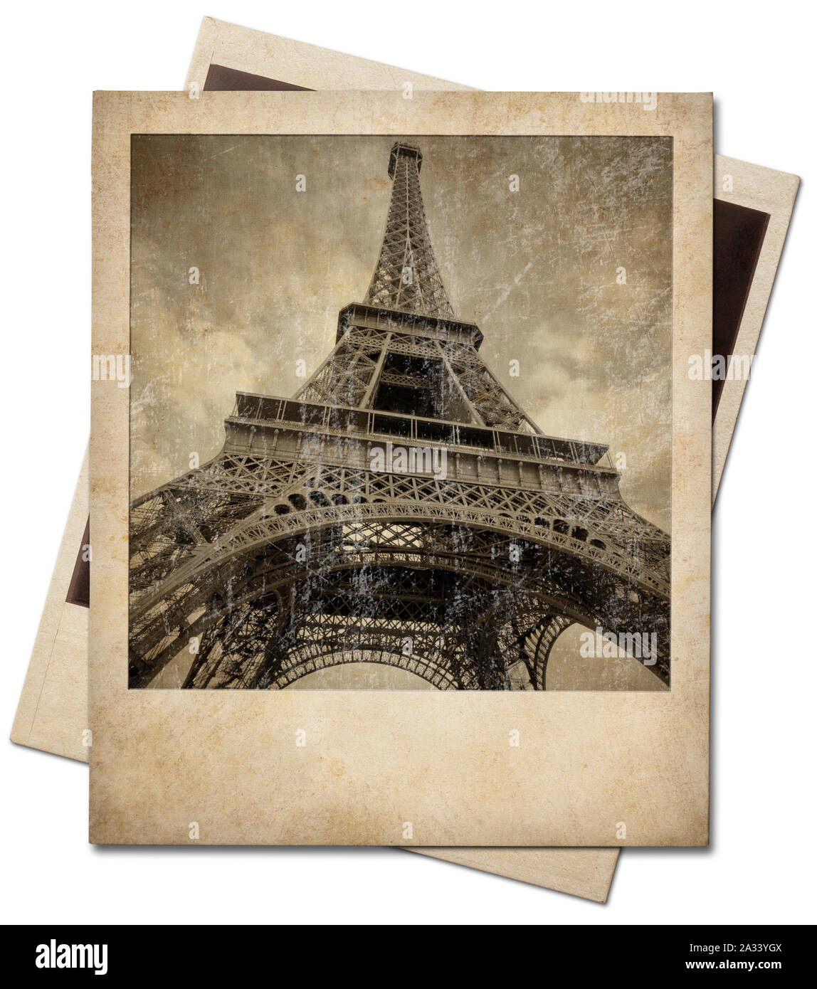 Vintage Eiffel tower instant photo isolated on white Stock Photo