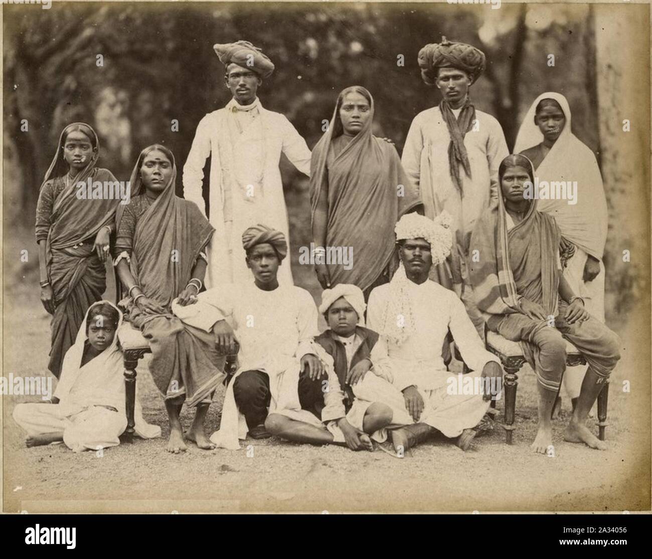 Family Photo of a Maharatta Family from Bombay (Mumbai) by the Taurines Studio - 1880's. Stock Photo