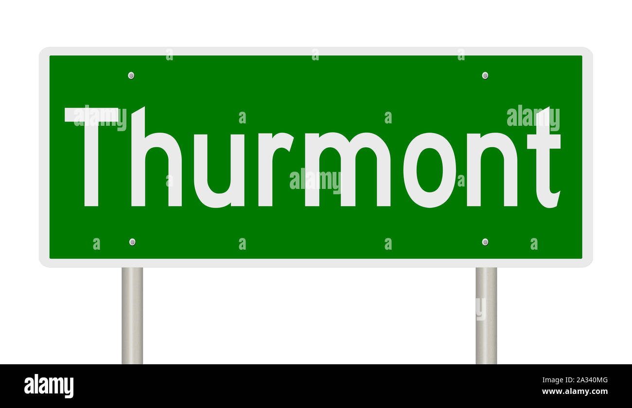 Rendering of a green 3d highway sign for Thurmont Maryland Stock Photo