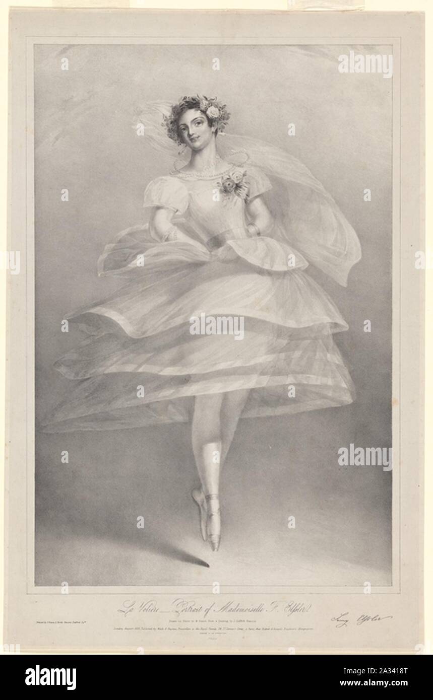 Fanny Elssler in La Volière, lithograph by Gauci from drawing by J. Deffett Francis 1838. Stock Photo