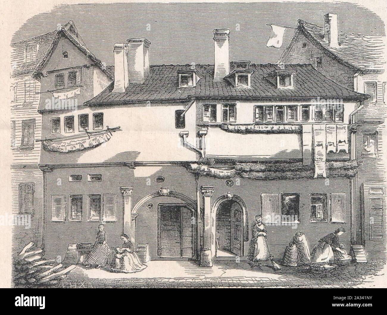 Fantasiezeichnung des Wohnhauses von Joseph Süß Oppenheimer, veröffentlicht 1868. Stock Photo