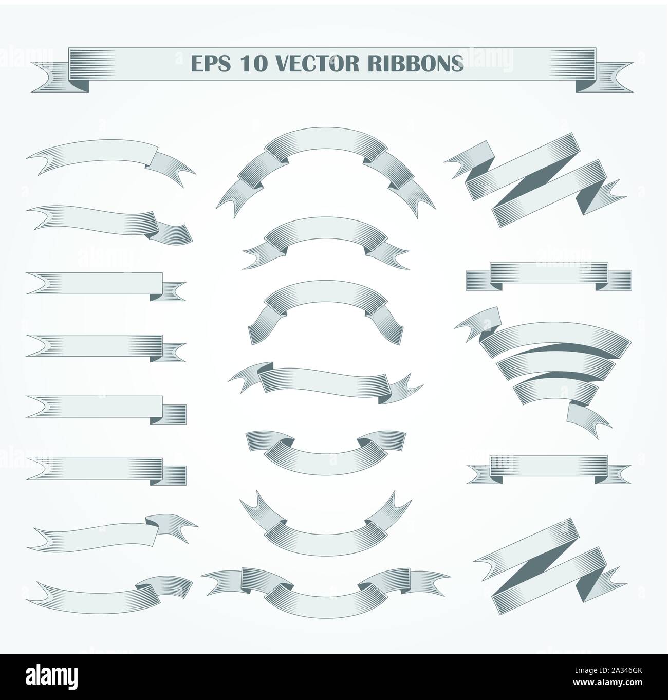 Design elements. Set of Silver vector ribbons or banners. Style