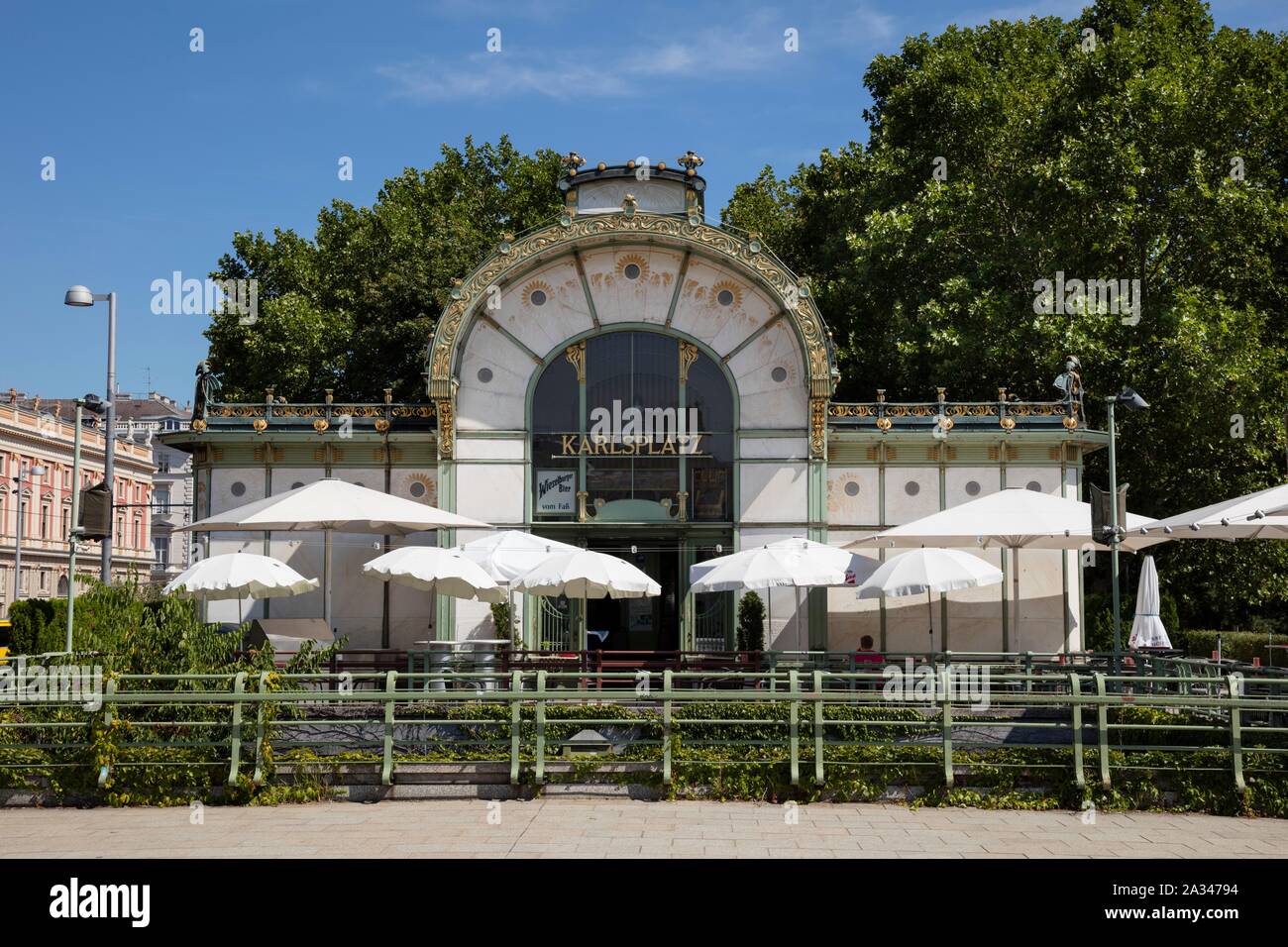 Cafe Restaurant Karl-Otto in the Otto Wagner Pavilion, Karsplatz, Vienna, Austria Stock Photo
