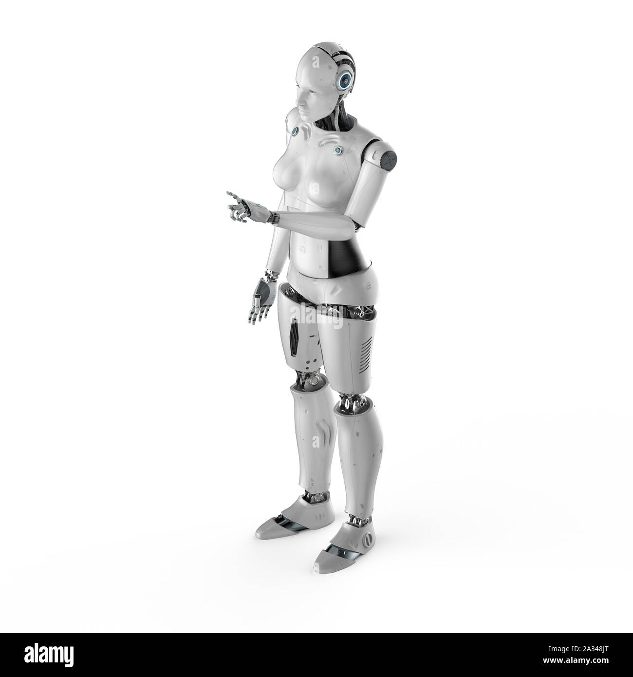 Cyborg Point 3d rendering female cyborg or robot finger point on white background ...