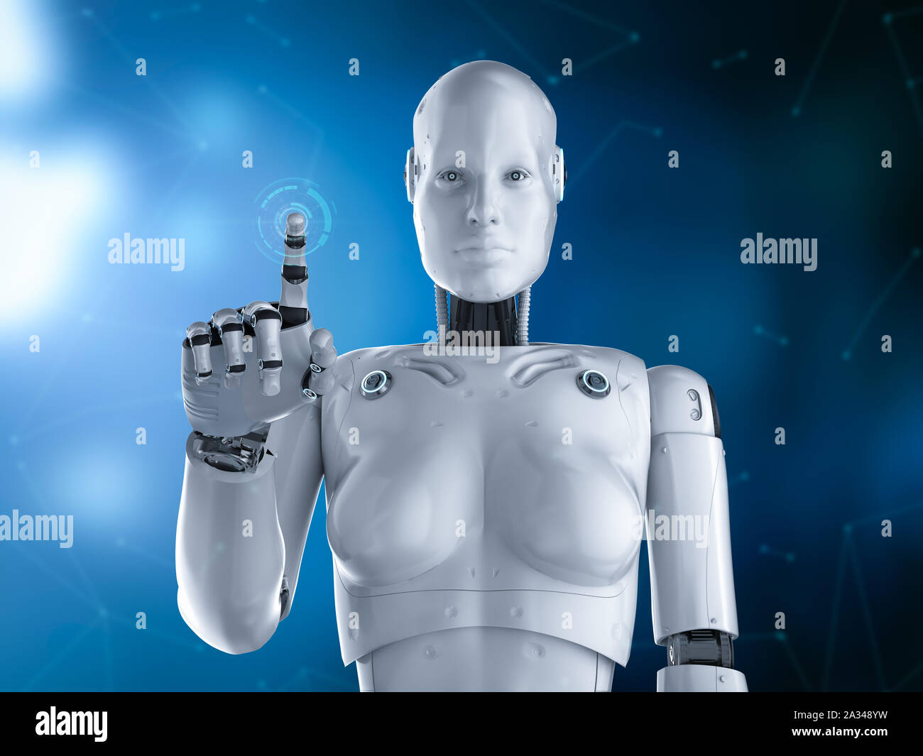 Cyborg Point 3d rendering female cyborg or robot finger point Stock Photo - Alamy
