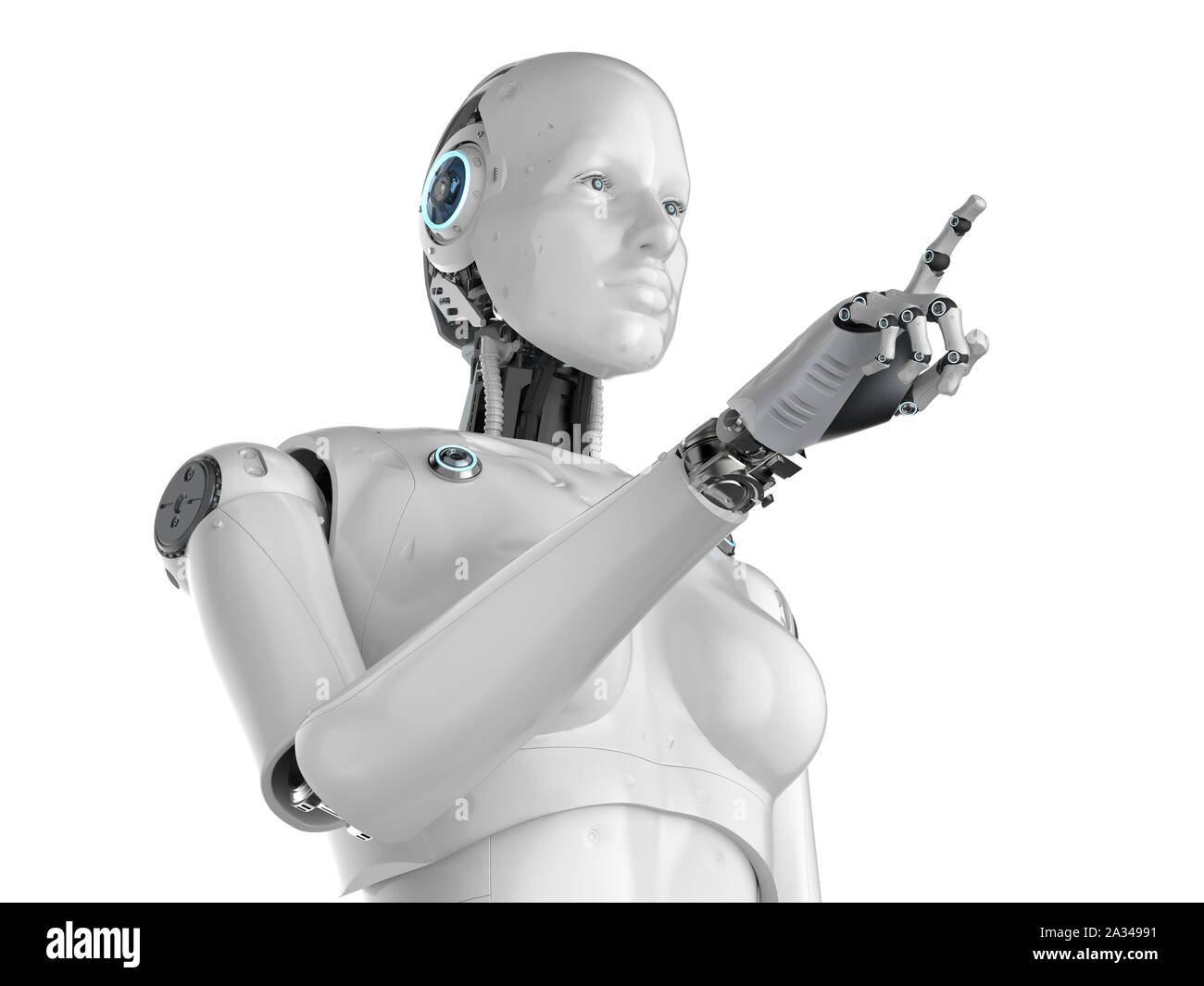 Cyborg Point 3d rendering female cyborg or robot finger point Stock Photo - Alamy