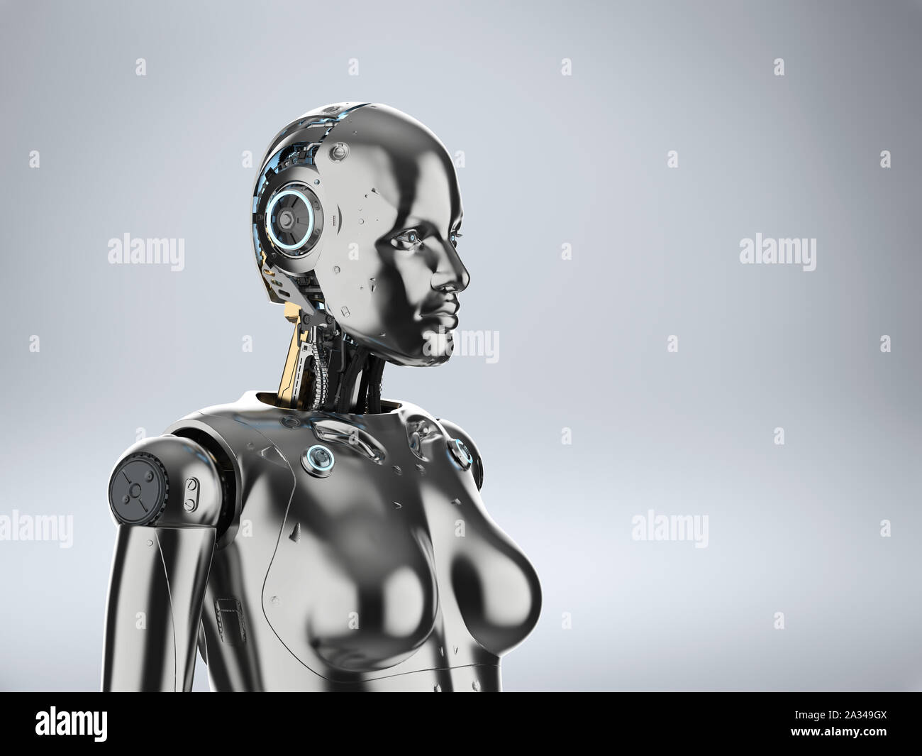 3d rendering metallic female cyborg or robot Stock Photo