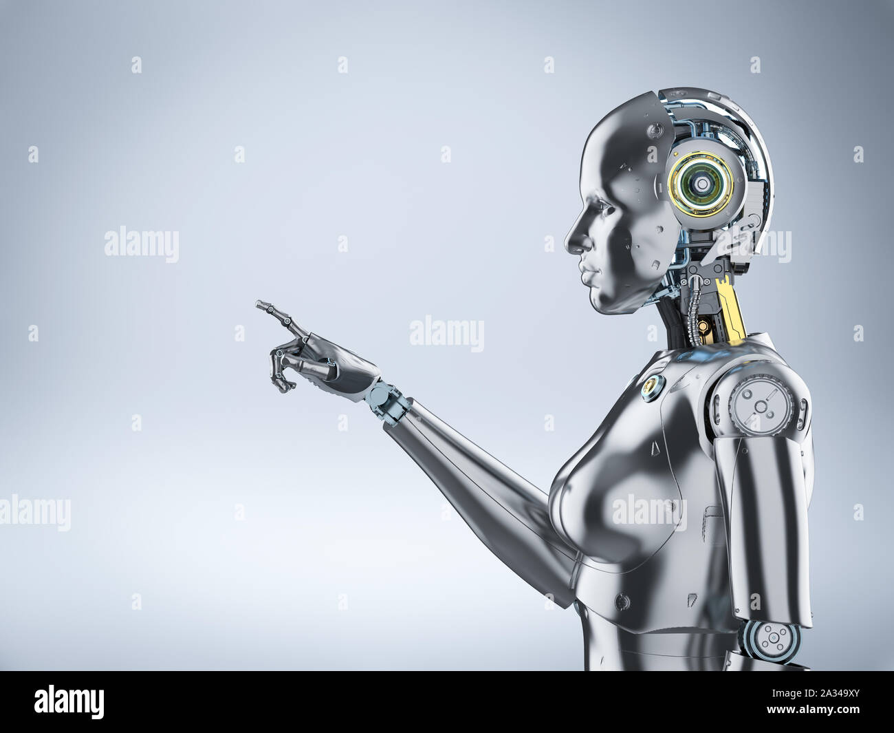 Cyborg Point 3d rendering female cyborg or robot finger point Stock Photo - Alamy