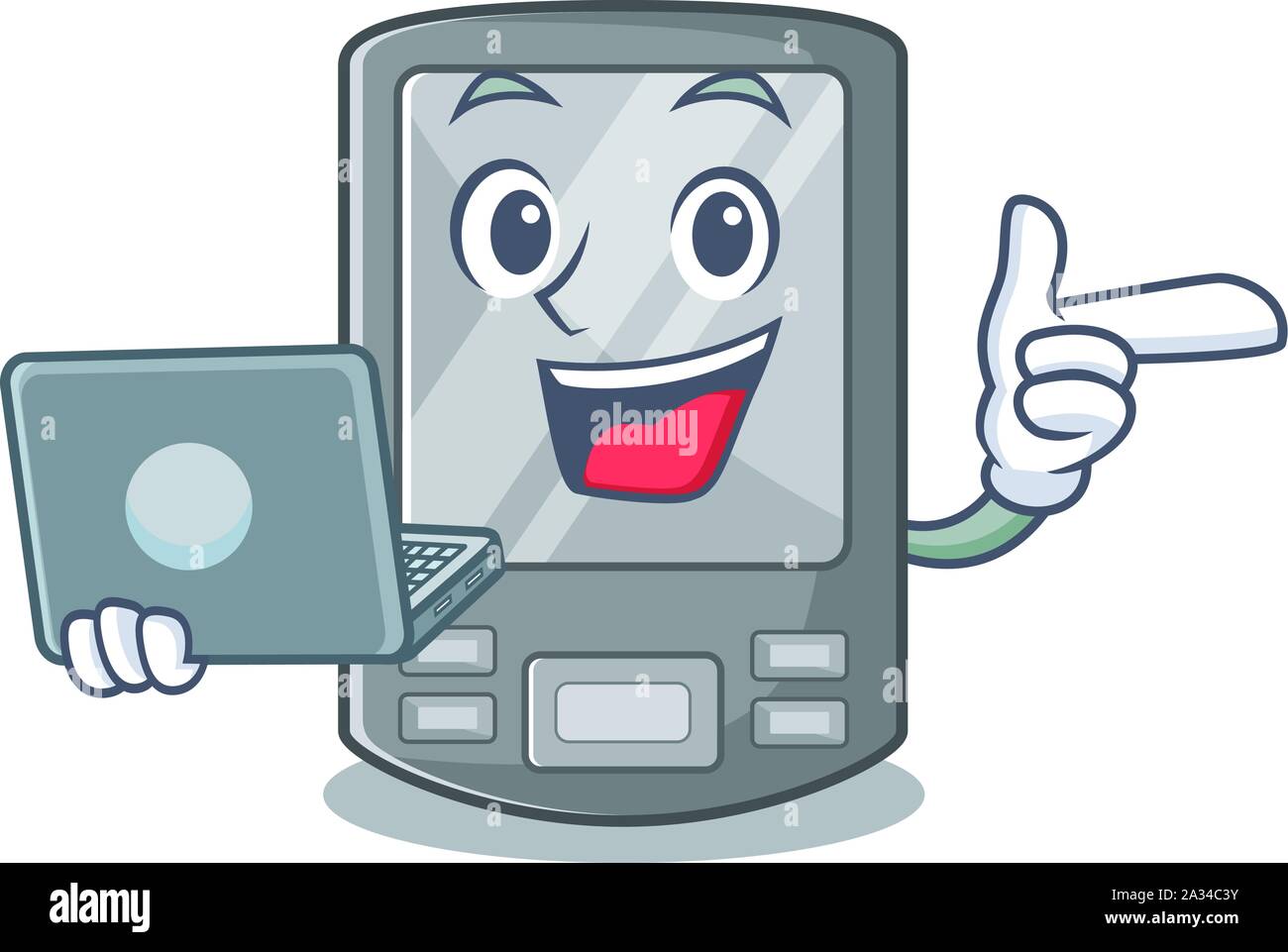 With laptop personal digital assistant on a character Stock Vector