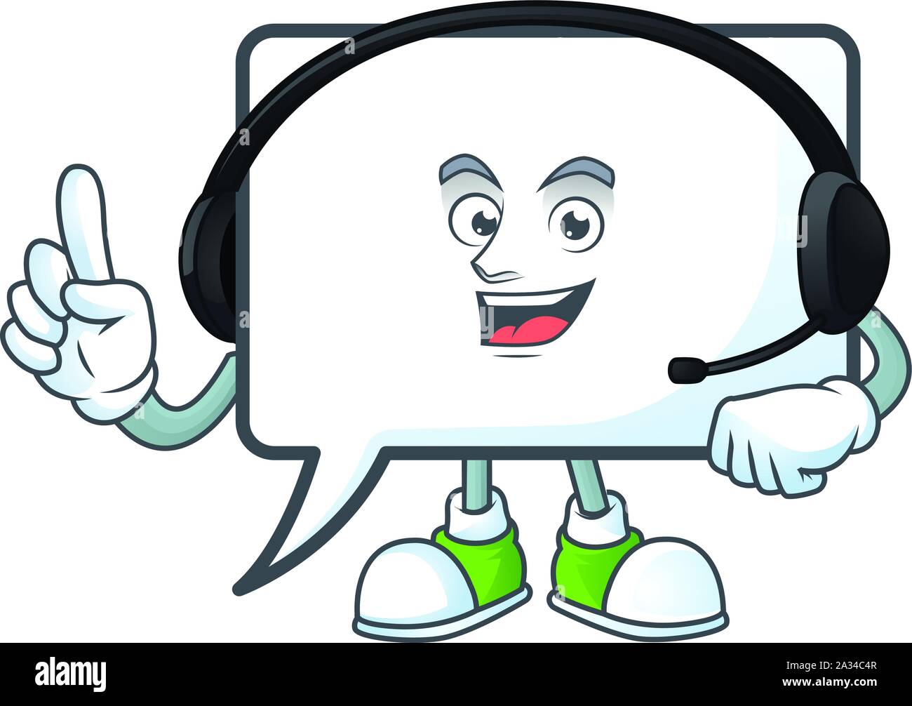 With headphone shape rectangle bubble cartoon character style. Stock Vector