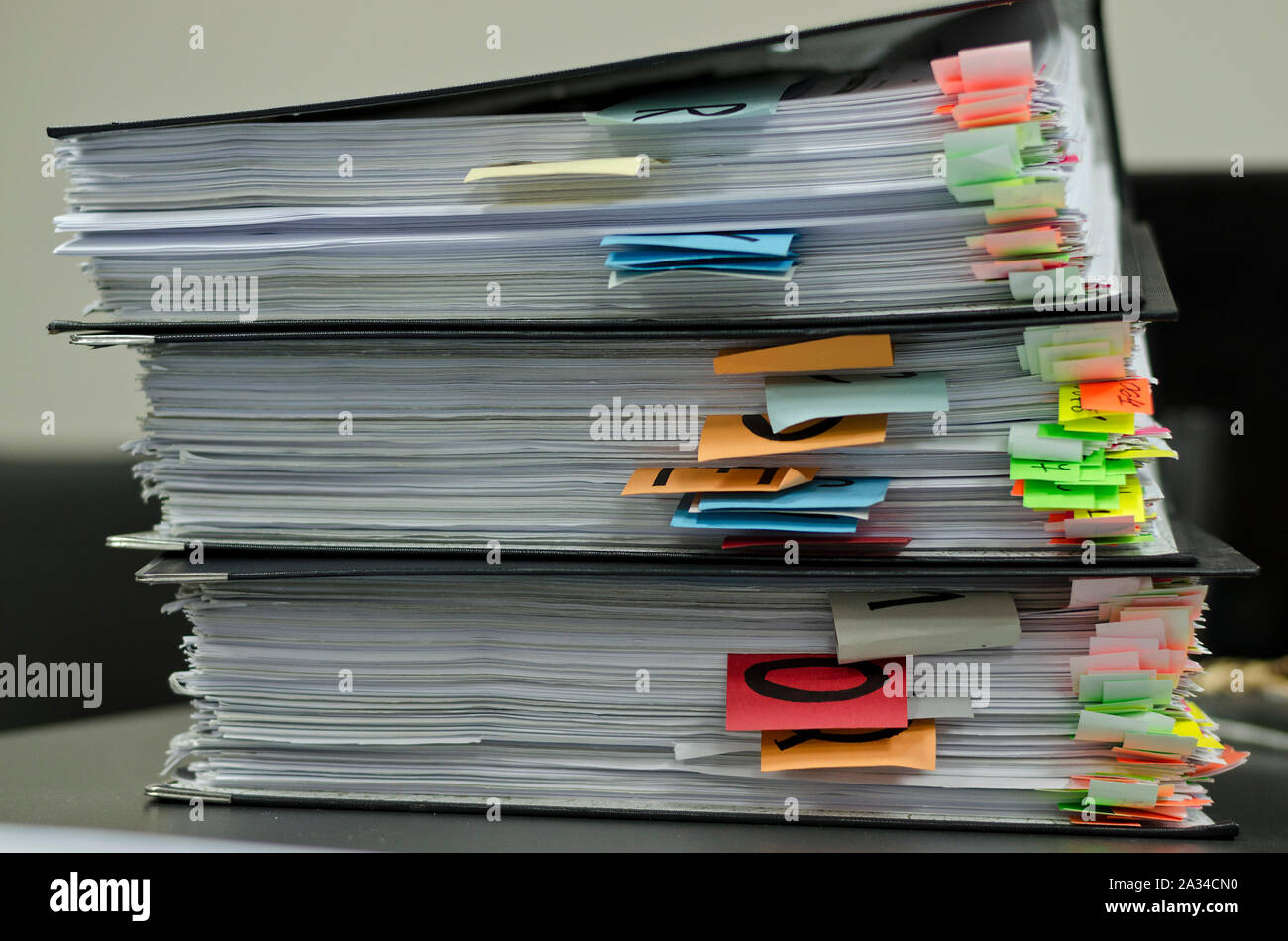 Extremely close up of the stacked office documents Stock Photo