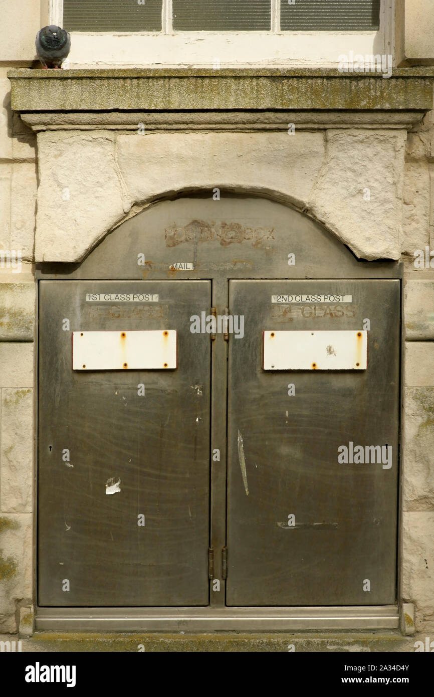 Disused post boxes outside the main Post Office, Blackpool, UK. Stock Photo