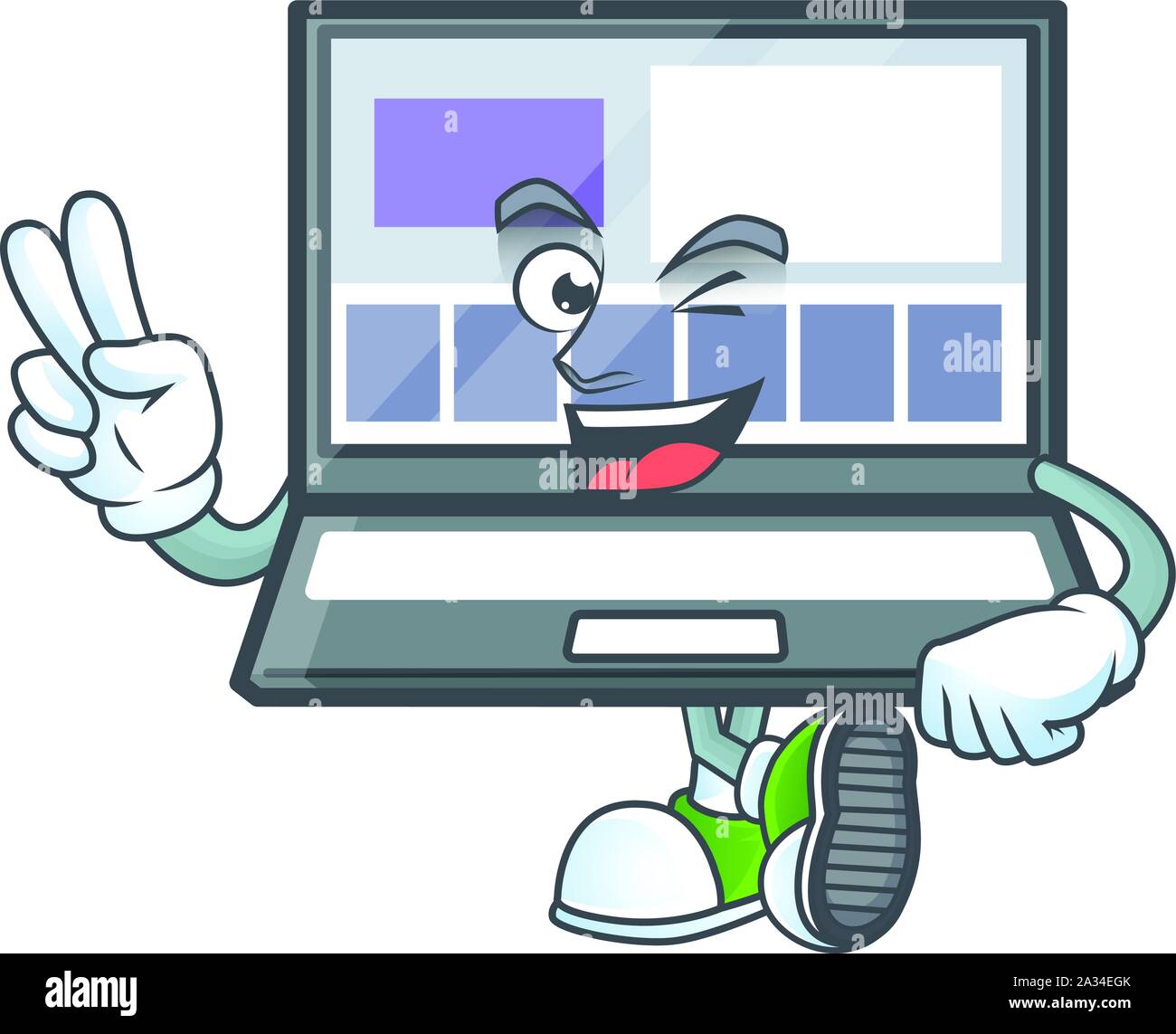Two finger technology laptop with character mascot shape Stock Vector