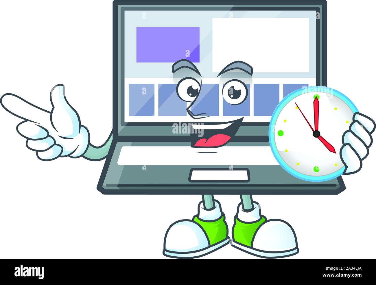 With clock technology laptop with character mascot shape Stock Vector