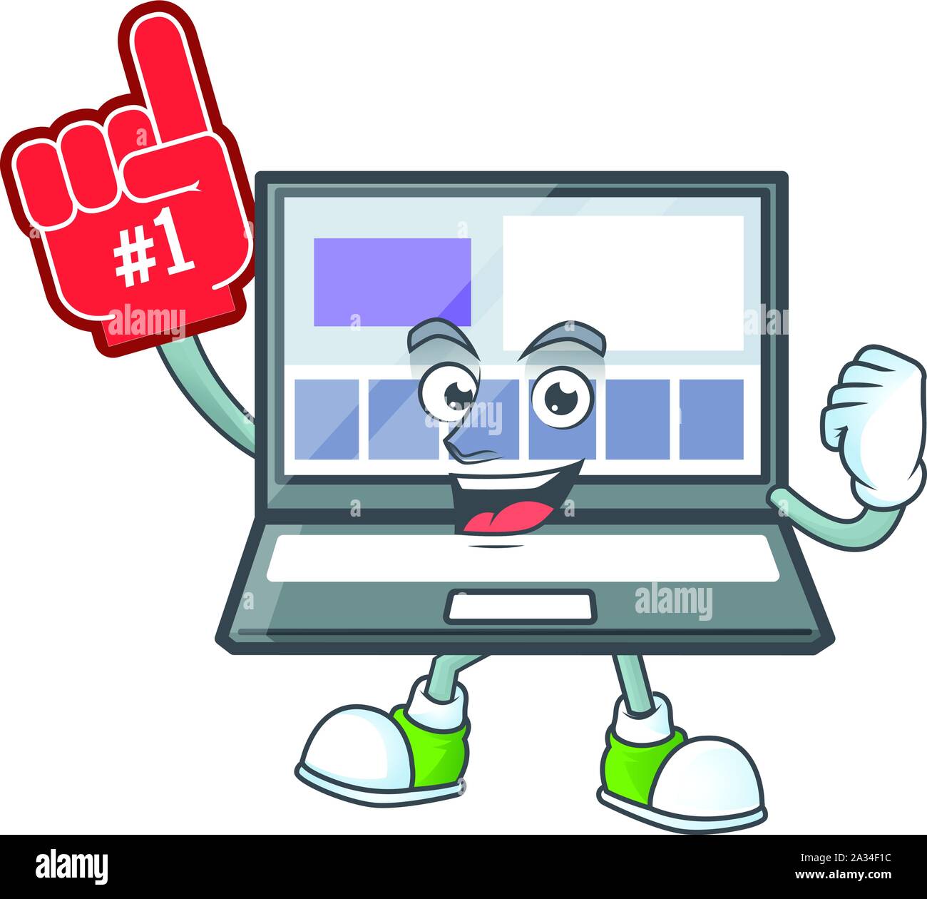 Foam finger laptop cartoon character isolated the mascot Stock Vector ...