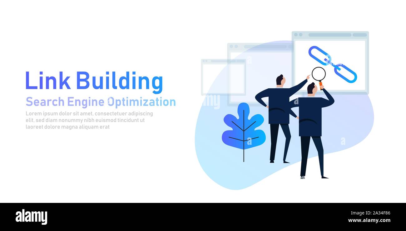 Link building. Search engine optimization create back-link between website page Stock Vector