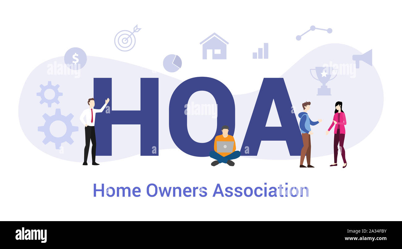 hoa home owners association concept with big word or text and team people with modern flat style - vector illustration Stock Photo