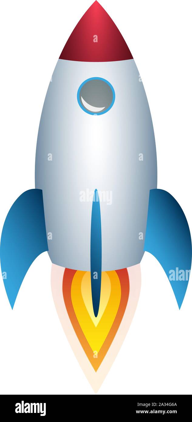 colorful space rocket in flight isolated on white vector illustration Stock Vector