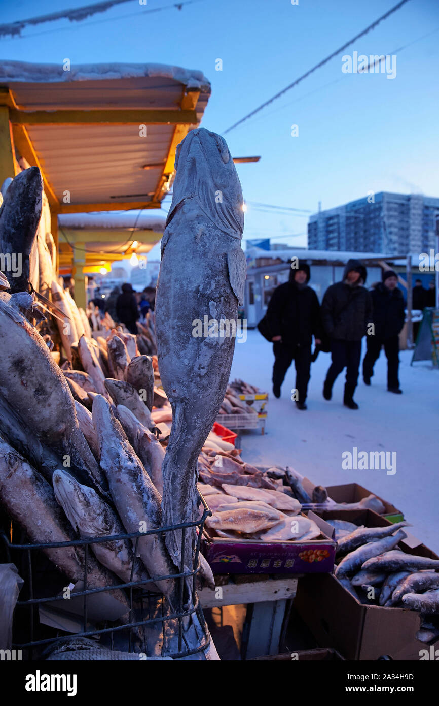 Russia Yakutsk Cold market minus 45 degrees celcius during the day