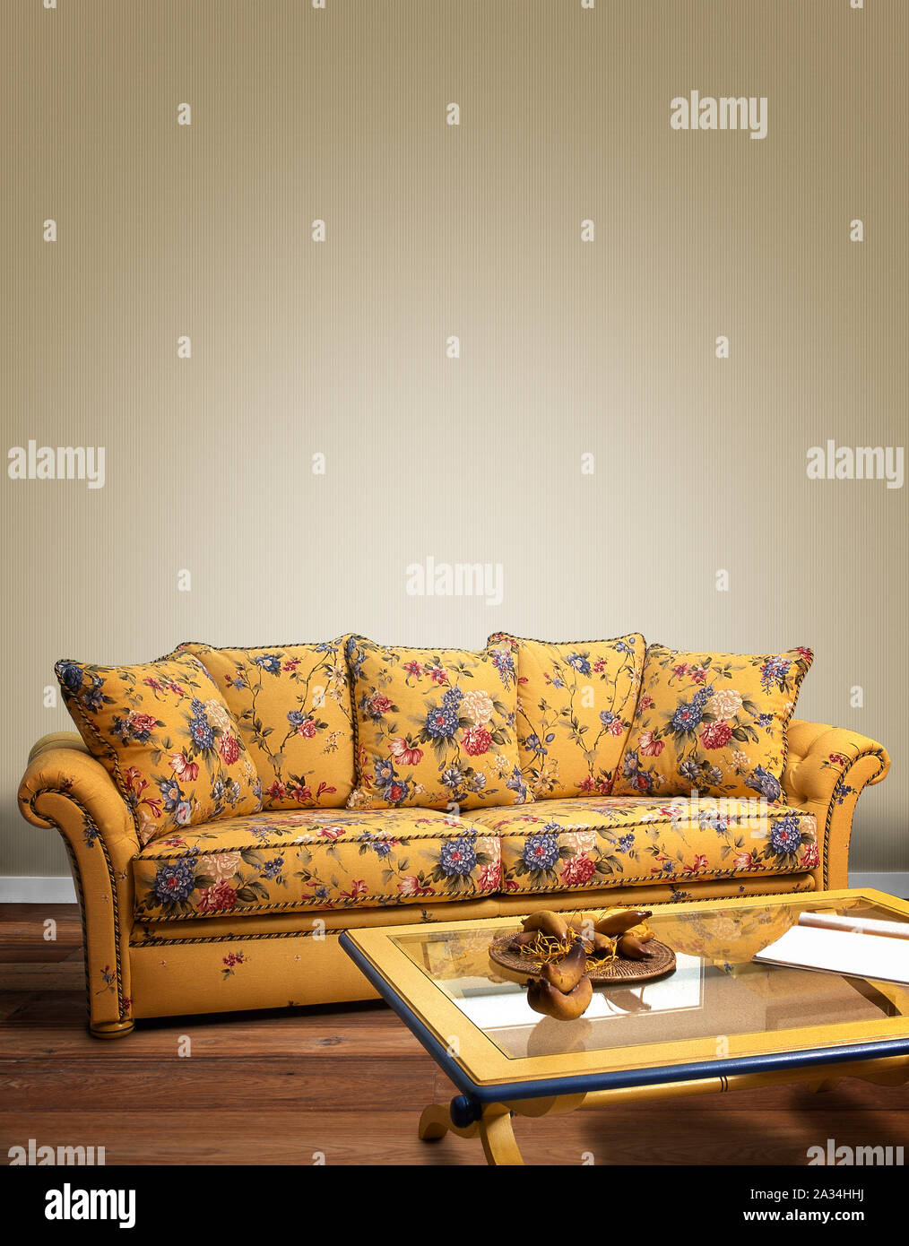 Modern interior with sofa and empty textured wall Stock Photo - Alamy