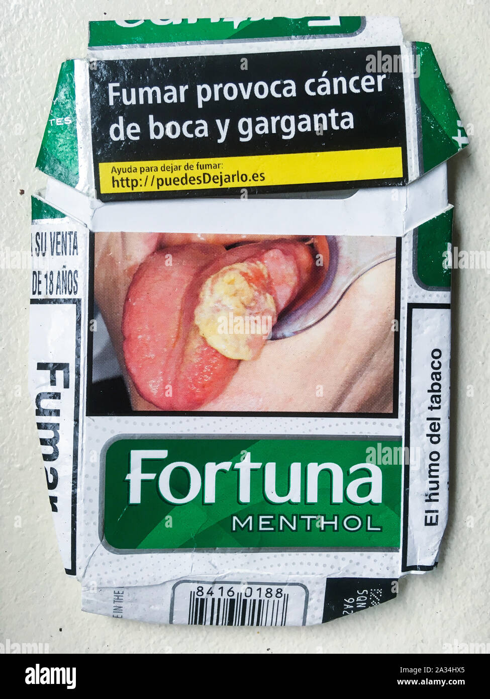 Healthcare warning written on a Spanish cigarettes pack Stock Photo Alamy